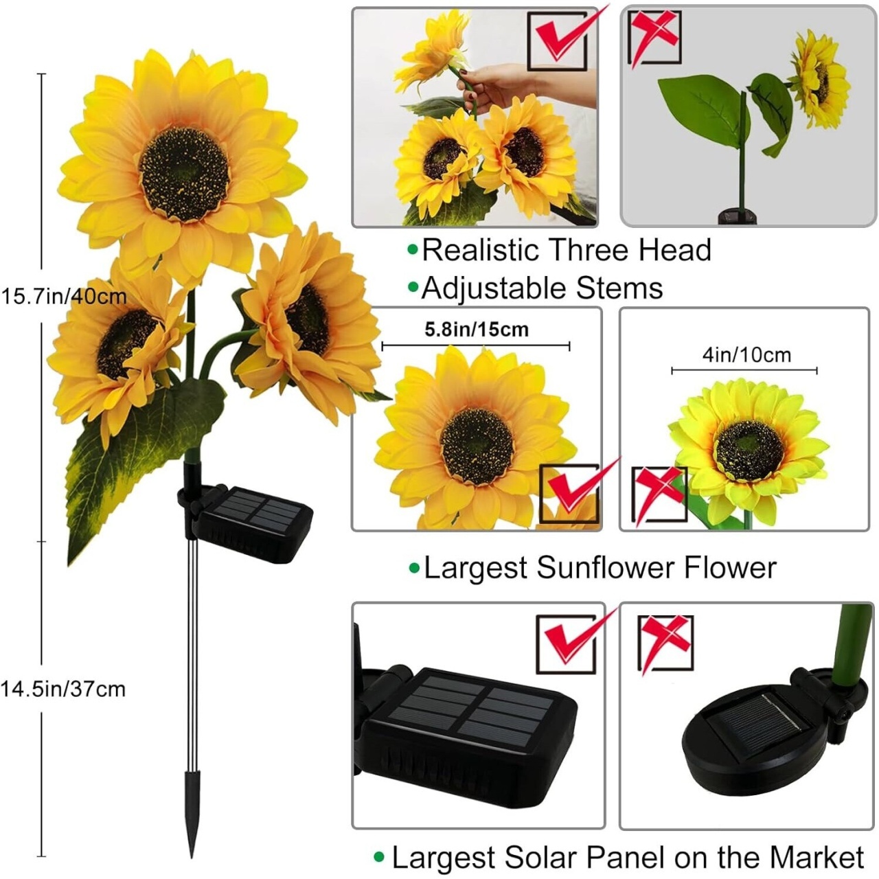 Set 2 Lumini Solare de Grădină LED cu Floarea-soarelui, Tulpini Ajustabile, 68x15 cm, Galben 2