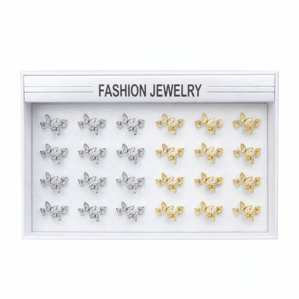 Set 24 inele dama elegante fluturi cu pietre, auriu si argintiu, reglabile ROXE 2