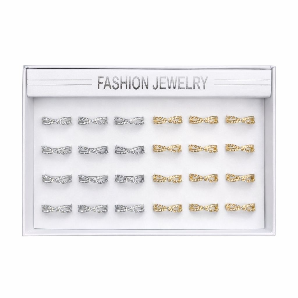 Set 24 inele dama elegante tip infinit cu pietre, auriu si argintiu, reglabile ROXE 2