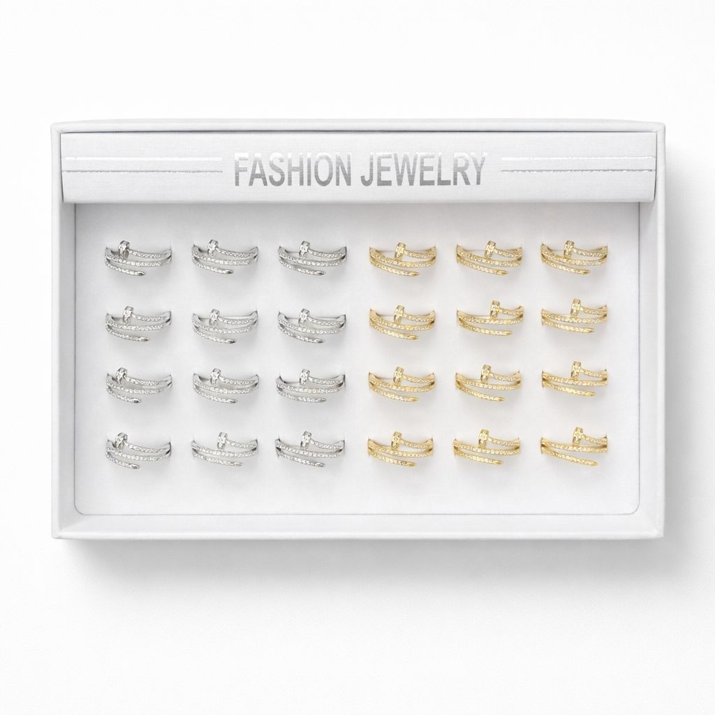 Set 24 Inele Reglabile Design Modern ROXE, Inoxidabil, Auriu si Argintiu 2
