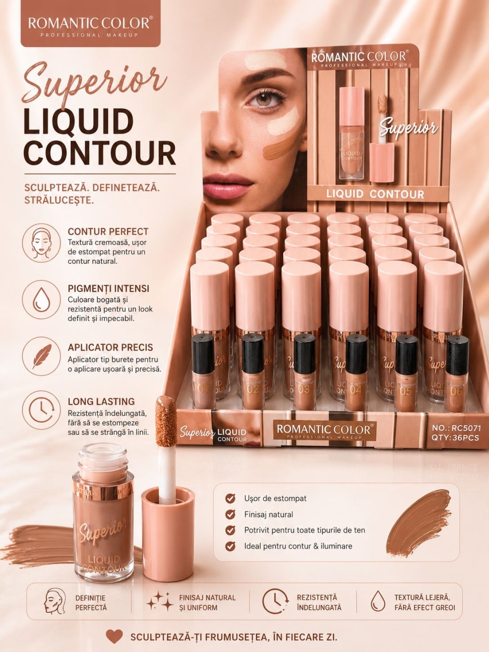 Set 36 Contur Lichid Romantic Color Superior – Contouring Profesional pentru Definire și Sculptare 2