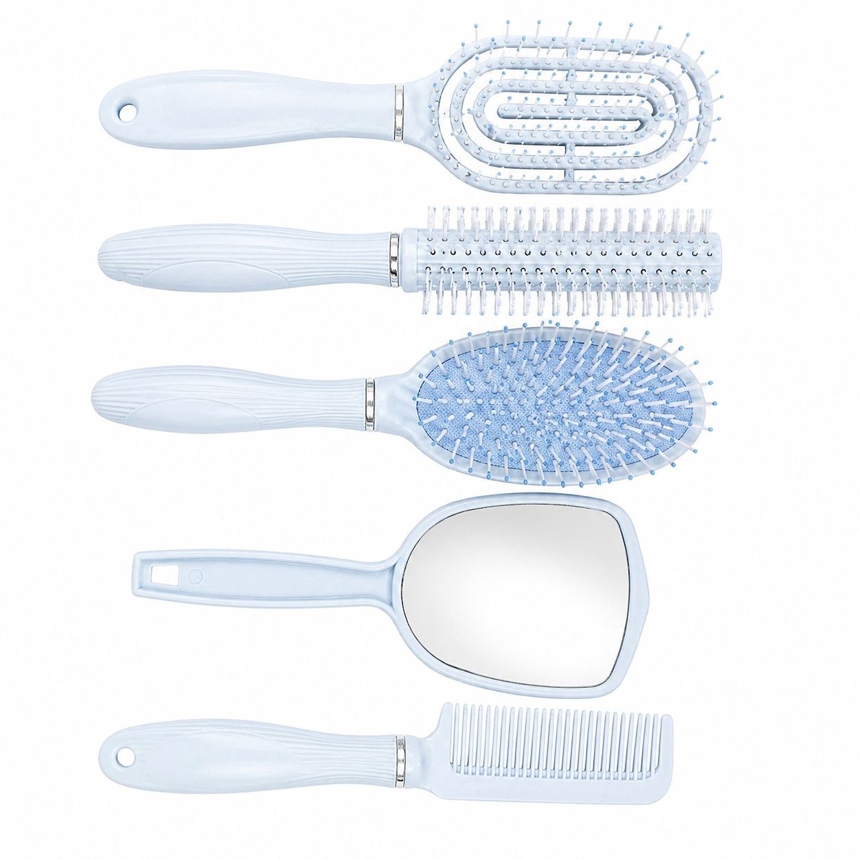 Set de 4 Perii de Păr și Oglindă cu Suport, Albastru – Kit Complet pentru Îngrijire și Styling 2