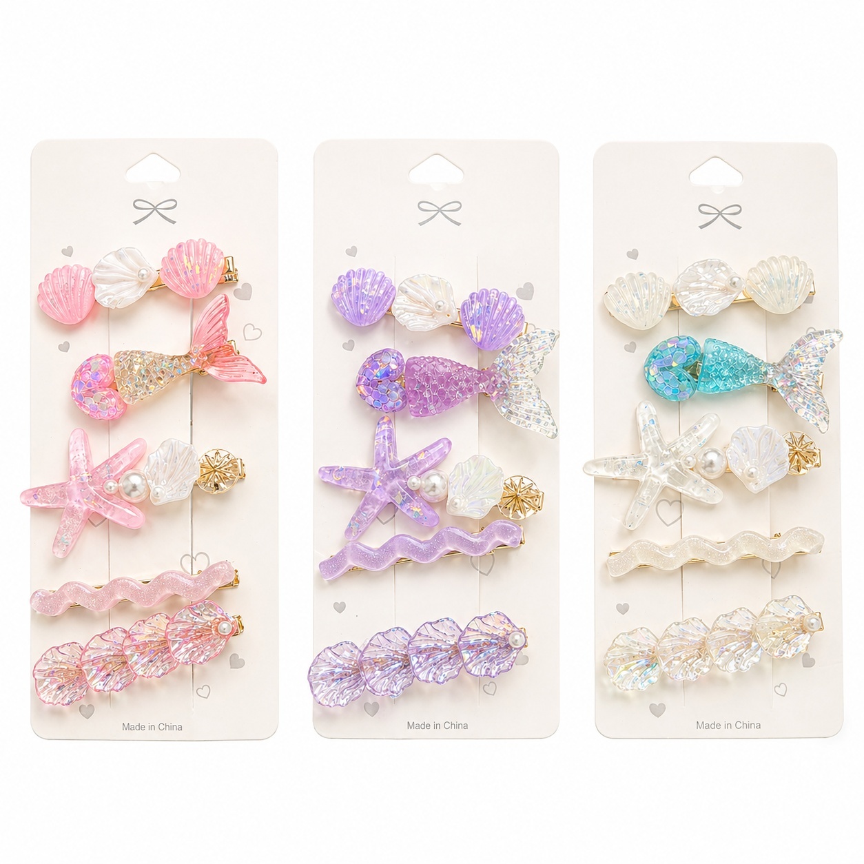 Set de 5 Clame de Păr colorate – Scoici, Stea de Mare și pesti, Culori Diverse 2