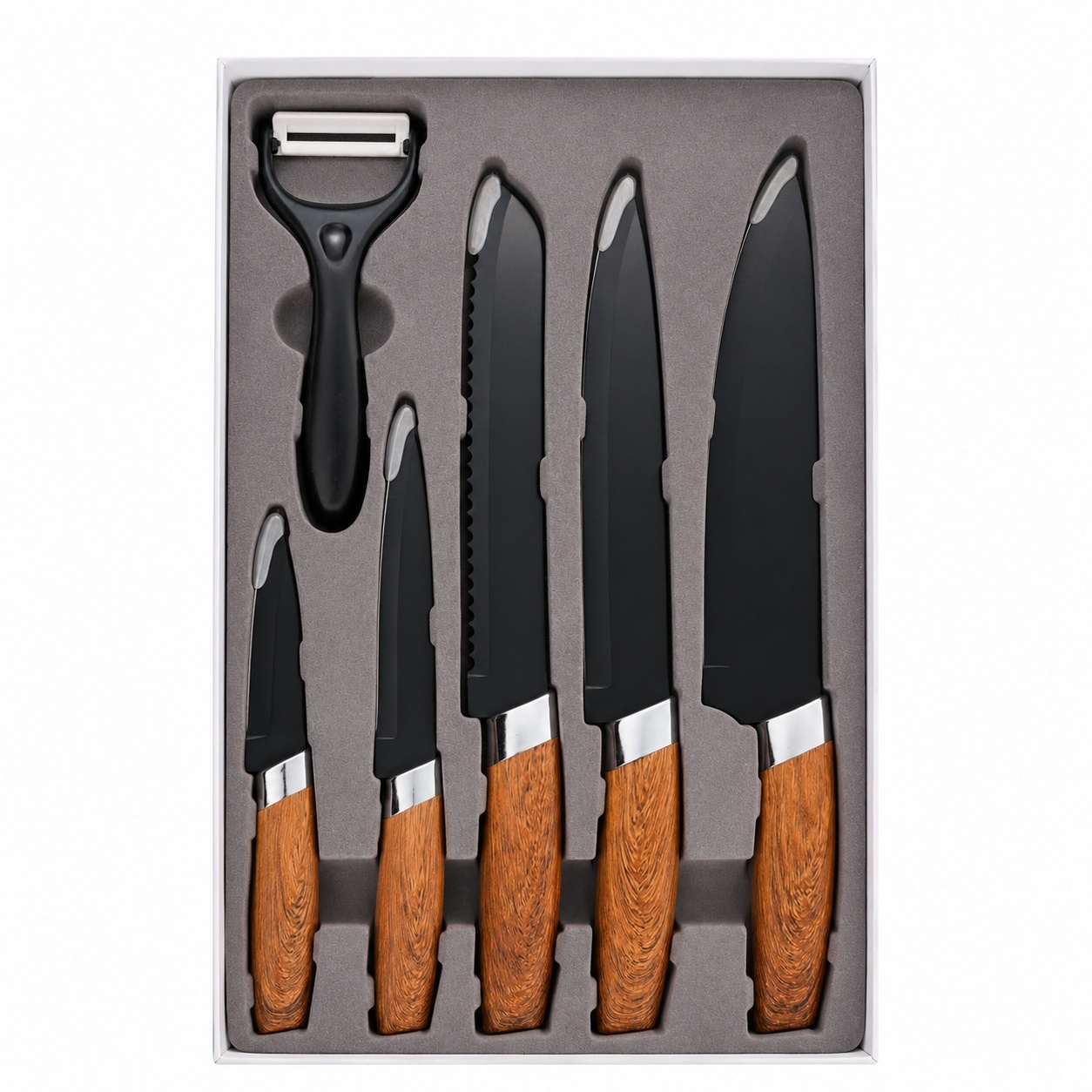 Set de 5 cutite de bucatarie si curatator legume, invelis marmura, maner ergonomic 2
