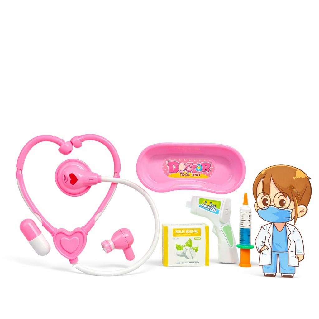 Set doctor copii cu stetoscop si accesorii medicale, trusa roz 2