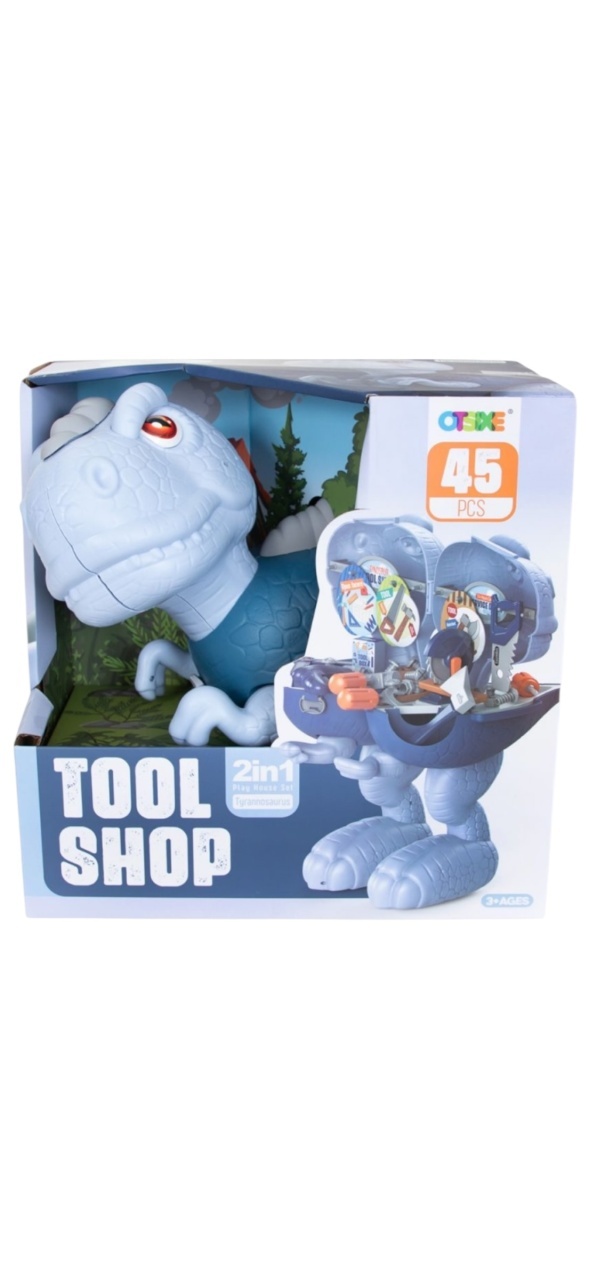 Set jucărie Dinozaur 2 în 1 pentru asamblare, din plastic, cu set de scule, 45 de piese 2