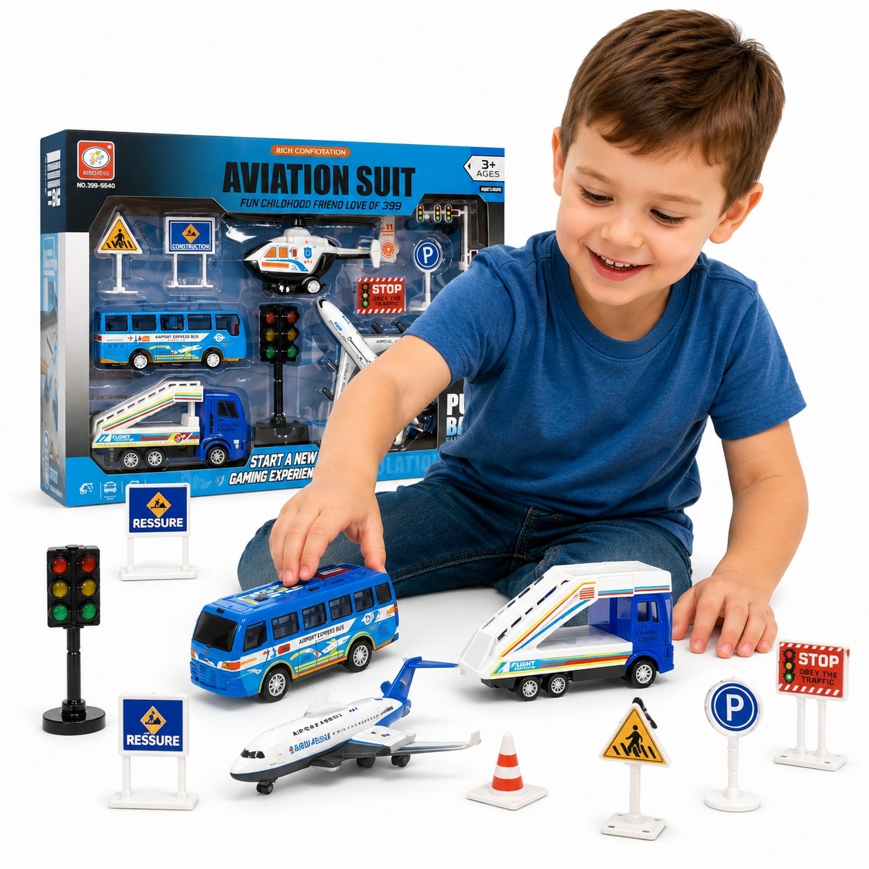 Set jucarii aeroport -avion, elicopter, masini si accesorii trafic 2
