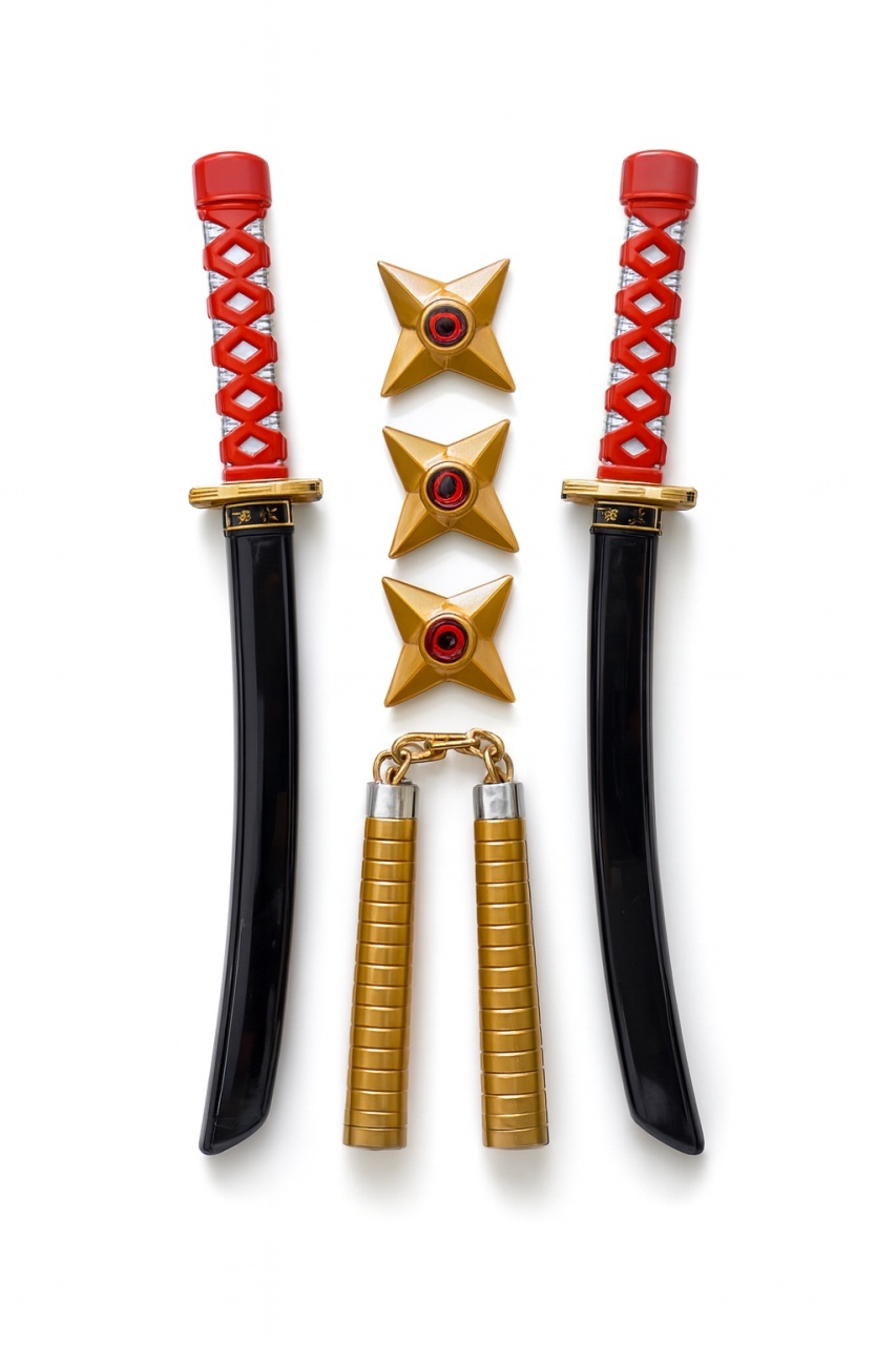 Set Ninja , 2 Sabii, 2 Nunchaku si 3 Stele , 44x22 cm