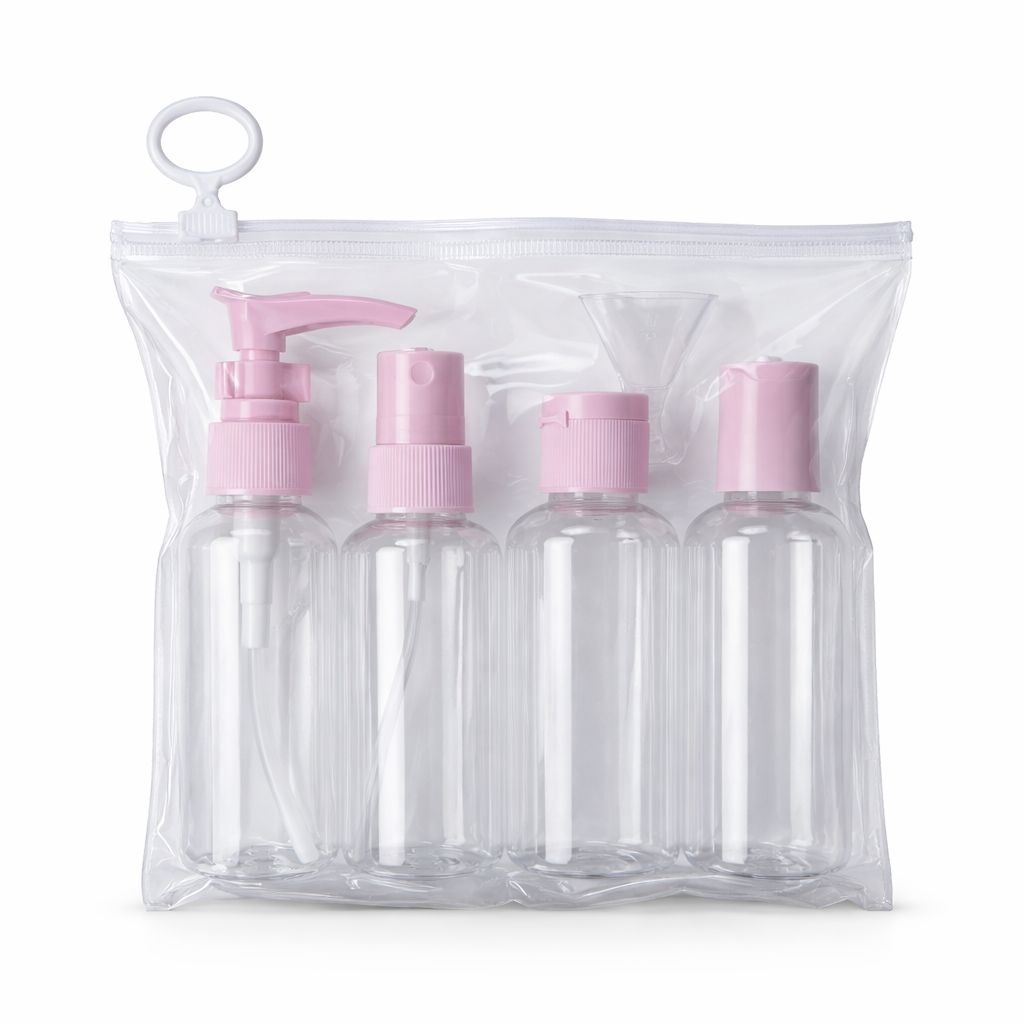 Set recipiente cosmetice de călătorie, 4 bucăți, albastru/roz 2