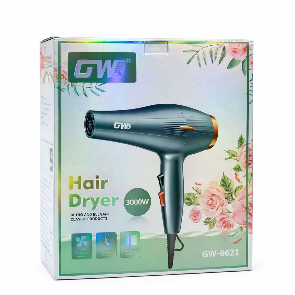 Uscător profesional de păr GW-6621, 3000W, Hair Dryer Professional, Gri cu accente aurii 3