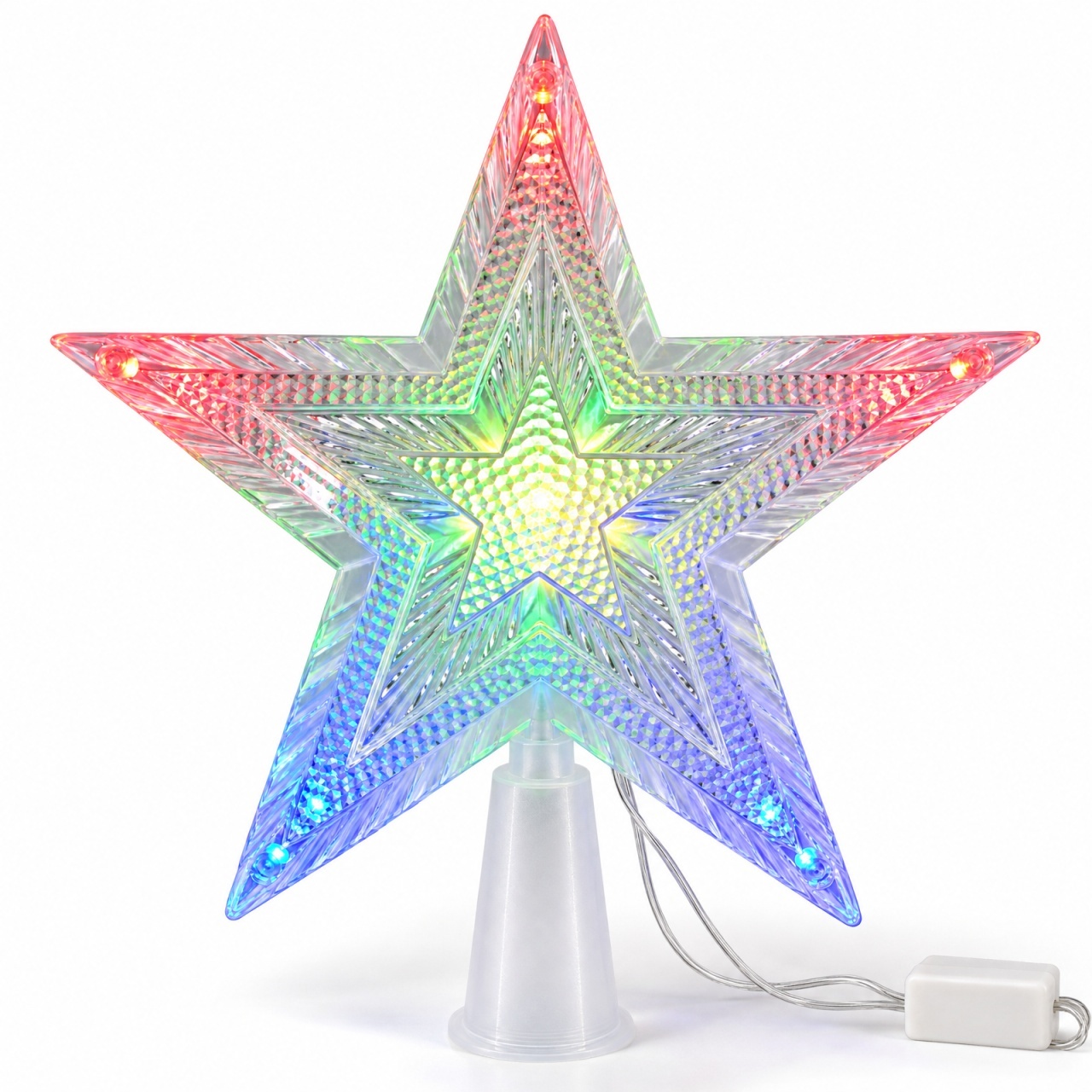 Vârf de brad cu LED, stea multicoloră, 10 LED-uri, plastic, 15,5 cm - Imagine 6