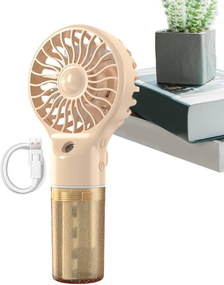 Ventilator portabil cu pulverizare apa, 4 trepte viteza, rezervor apa, reincarcabil USB, portocaliu deschis 2