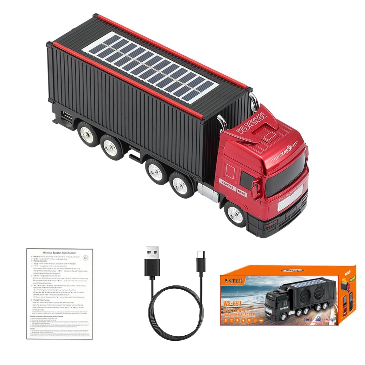 Boxă portabilă Bluetooth în formă de camion Music Express cu radio FM, USB, TF și funcție selfie, Negru