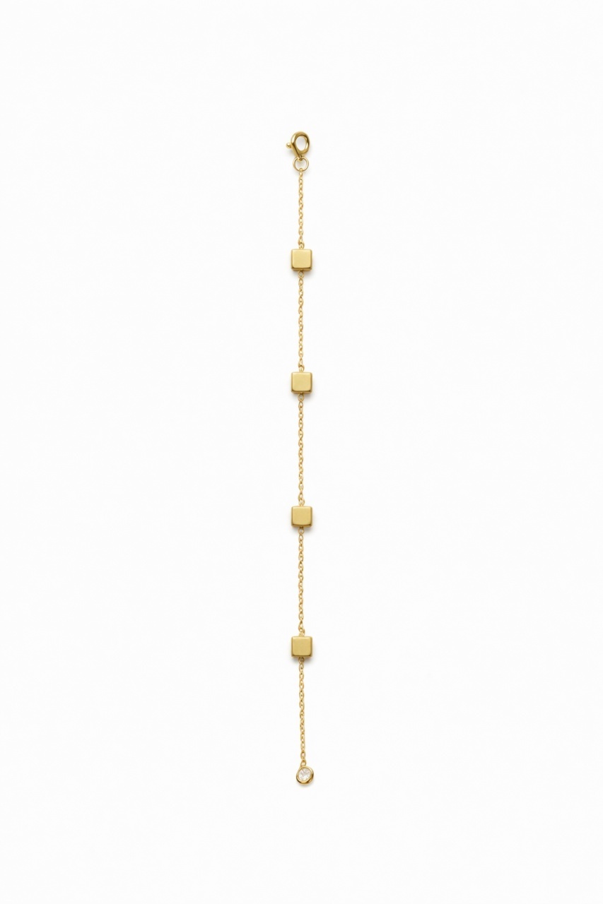 Brățară aurie Roxé cu cuburi minimaliste, lanț fin reglabil 16.5+4.5 cm 2