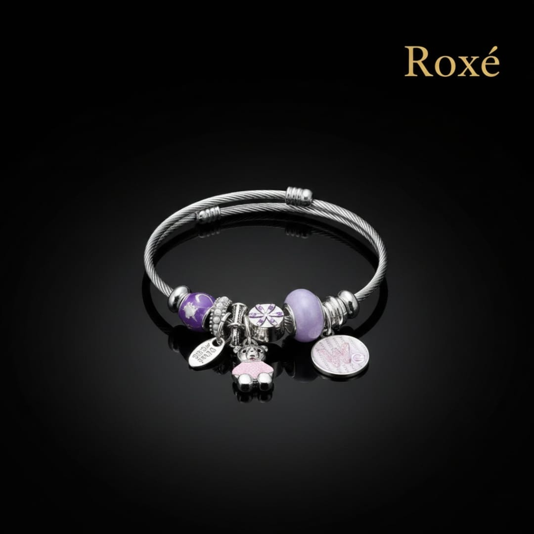 Bratara ROXE argintie cu ursulet charmuri elegante dama cadou stil modern 5