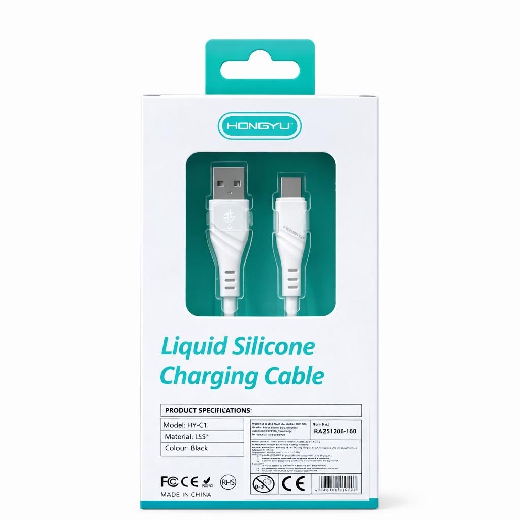 Cablu de încărcare rapidă și date USB Type-C Hongyu HY-SJX37, silicon lichid, 66W, 1m, alb 2