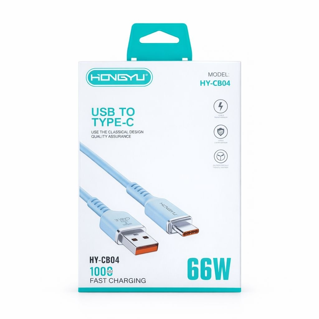 Cablu de încărcare și date USB Type-C Hongyu HY-CB04, silicon moale, 66W, 1m, alb 3