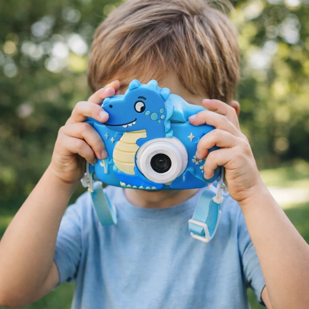 Camera foto digitala pentru copii, model dinozaur albastru 2