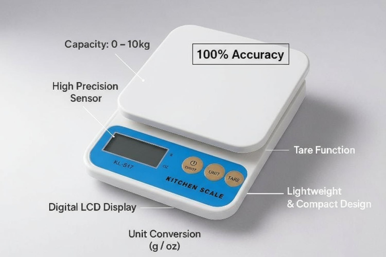 Cântar de Bucătărie Electronic Digital, Plastic și Metal, Argintiu și Albastru, Model KL-517 2