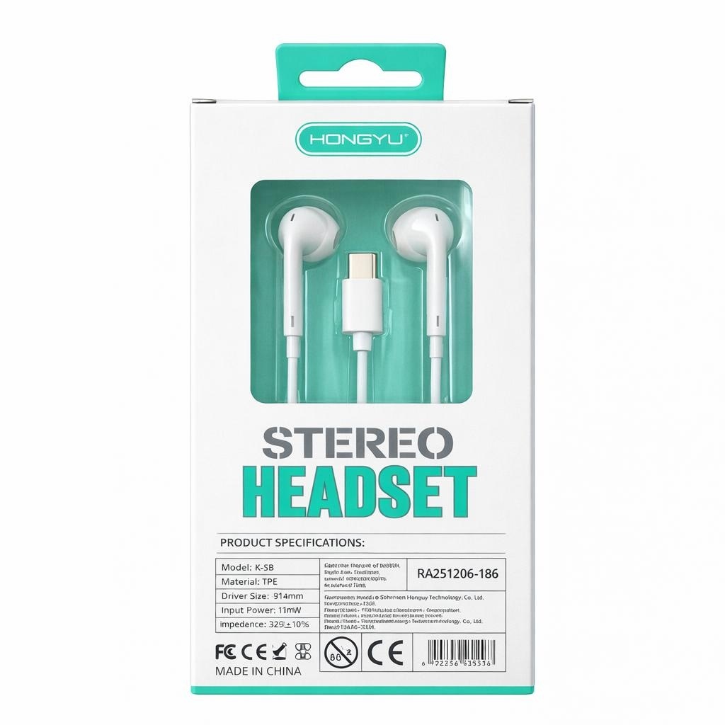 Căști audio cu fir Hongyu HY-28, USB Type-C, stereo Hi-Fi, cu microfon, albe 3