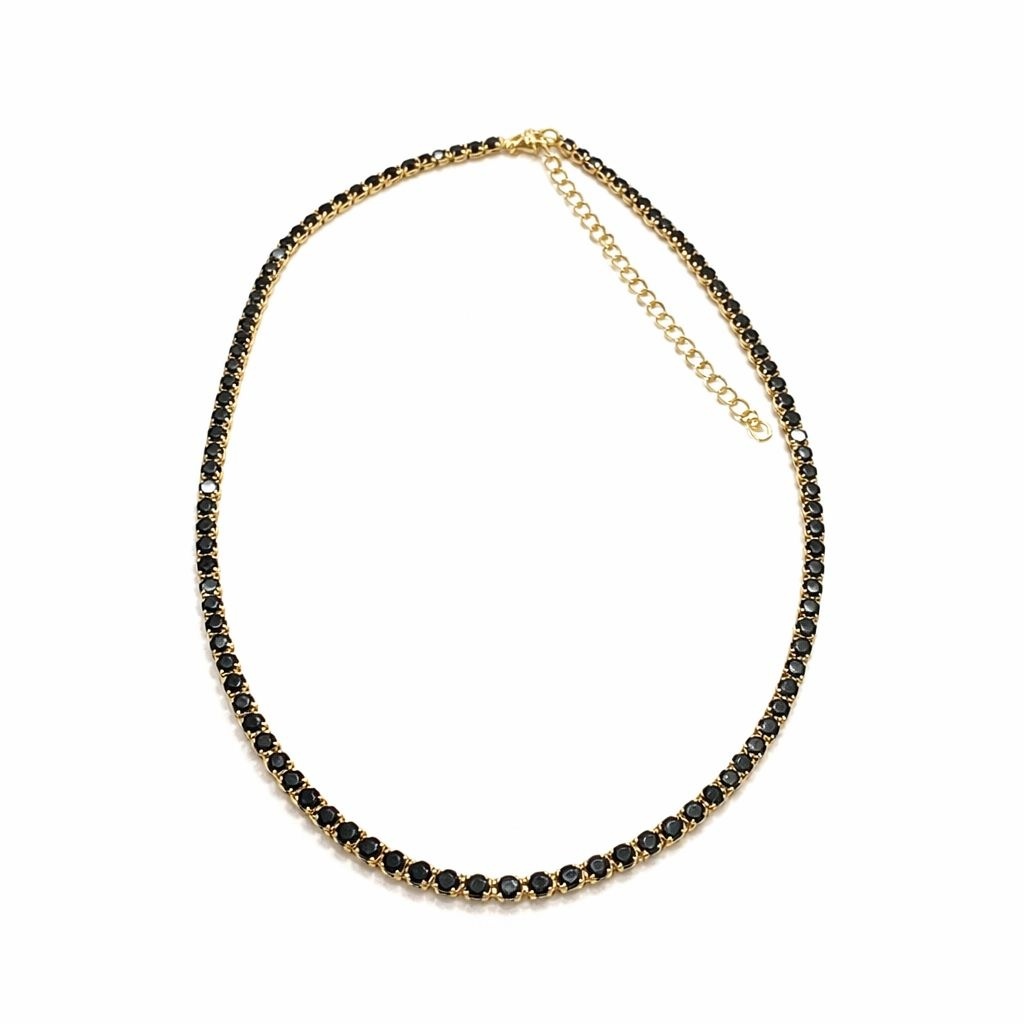Colier Roxe Auriu cu Pietricele Negre, Elegant, 36 cm, material inoxidabil , reglabil 2
