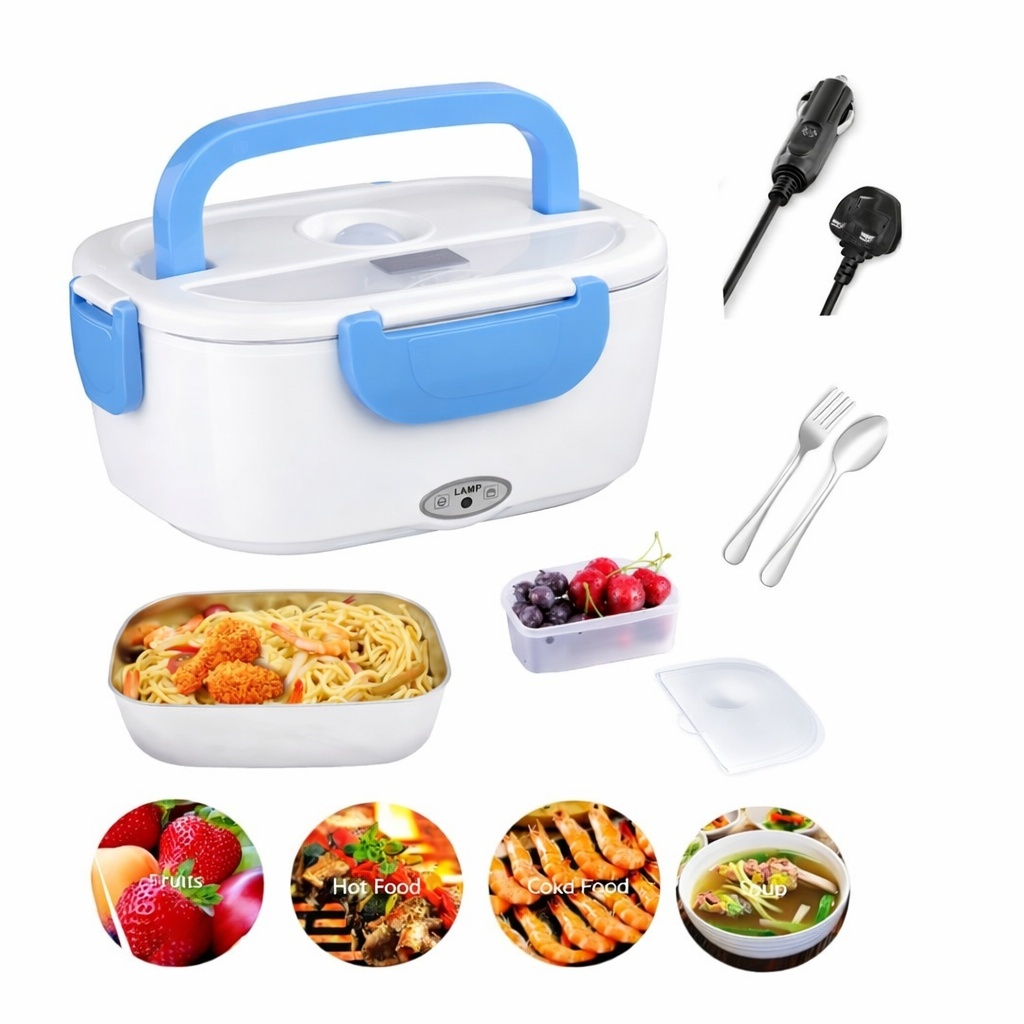 Cutie electrică pentru prânz 40W, lunch box încălzire mâncare, alb cu albastru