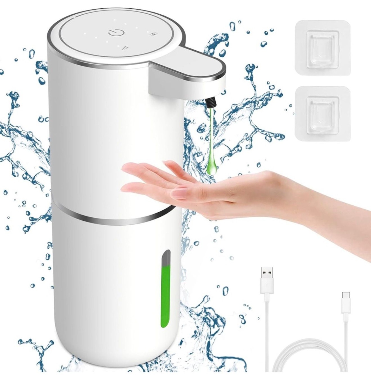 Dozator Automat Sapun cu Senzor, Montare Perete sau Masa, USB-C, Rezervor 380ml, Alb 2