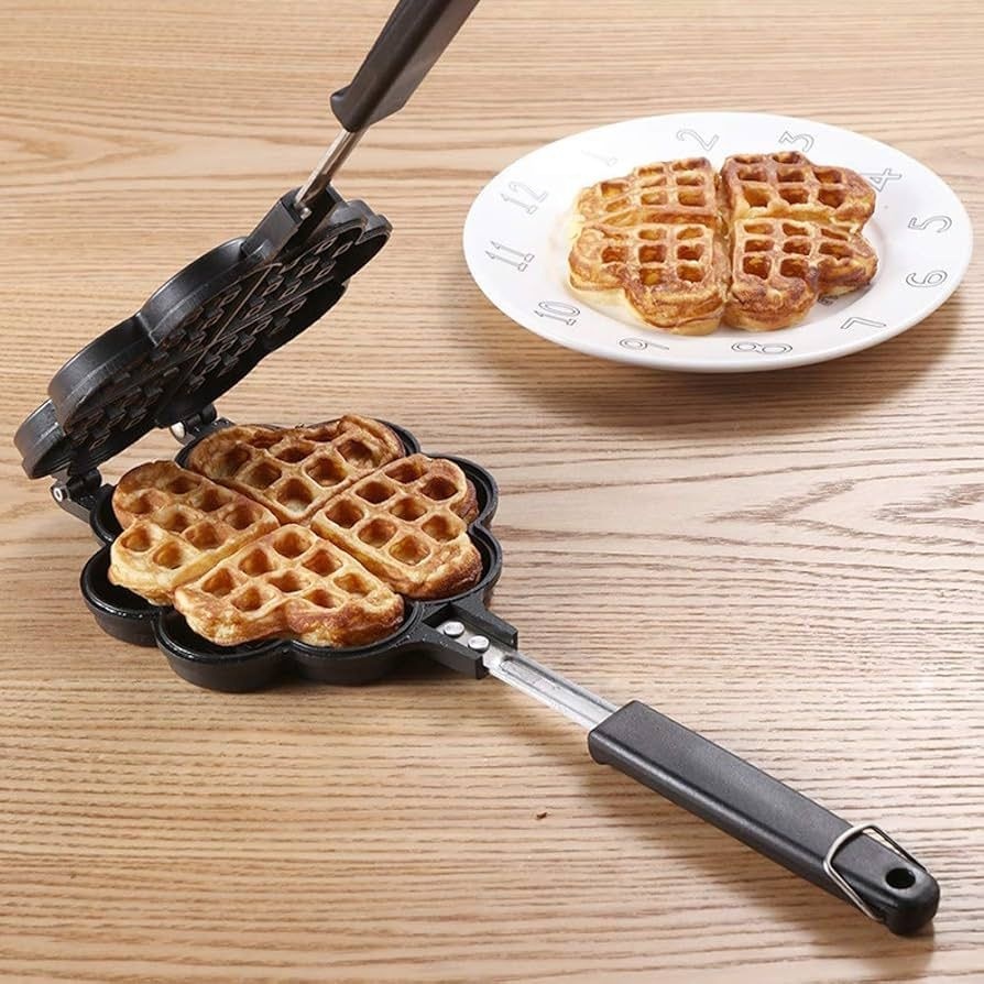 Forma dubla pentru waffles / gofre tip floare, antiaderenta, pentru aragaz 3