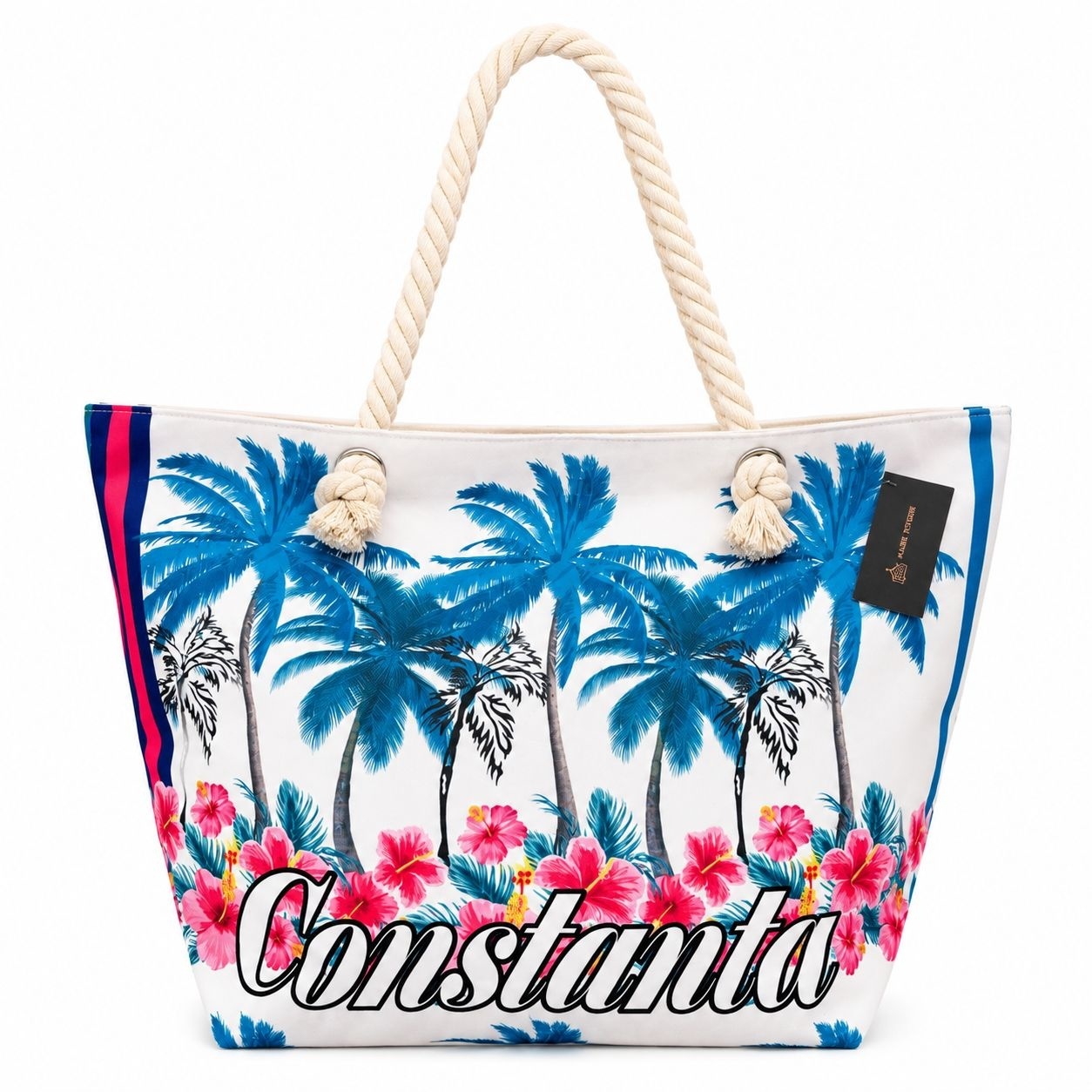 Geantă de Plajă Constanța cu Palmieri – Tote Tropicală Spațioasă cu Mânere din Sfoară