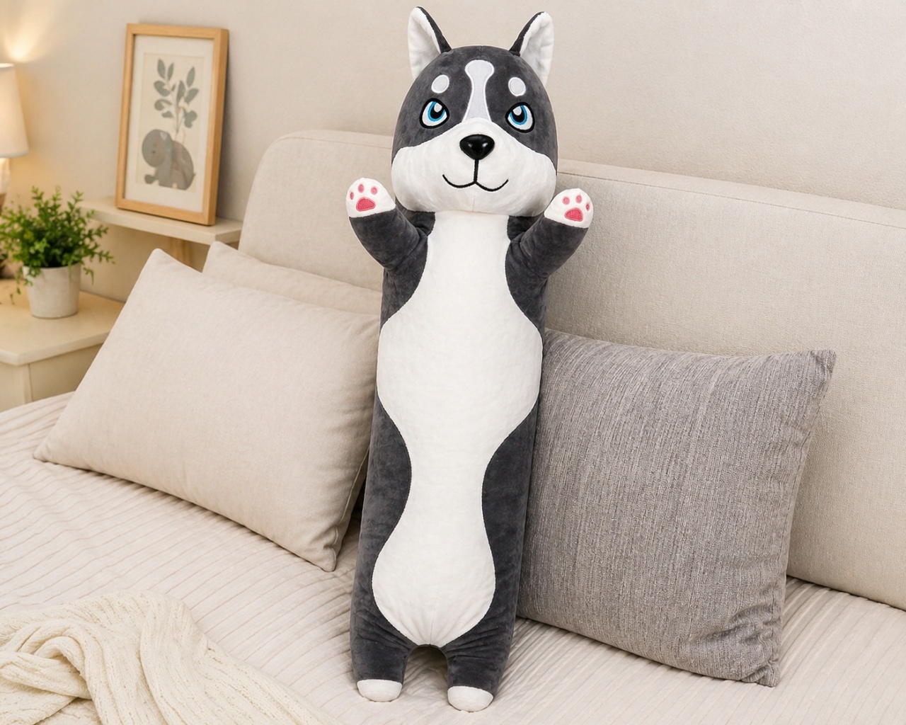 Jucărie de pluș cățel Husky 110 cm – pernă lungă, pluș moale 2