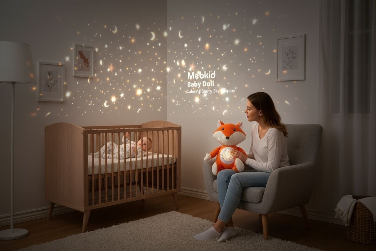 Jucarie de Plus Vulpe cu Proiectie Luminoasa si Sunete Linistitoare pentru Bebelusi, 26x20x14cm 2