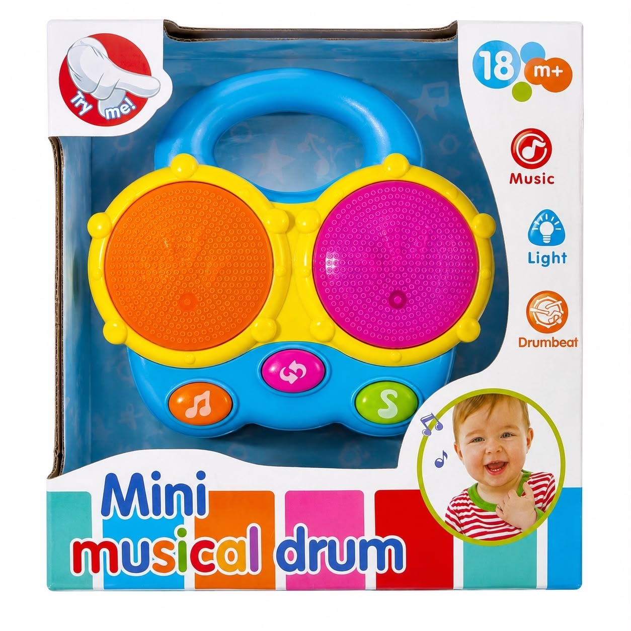 Jucărie Interactivă Mini Tobă Muzicală pentru Bebeluși 18+ Luni – Lumini, Sunete și Ritm