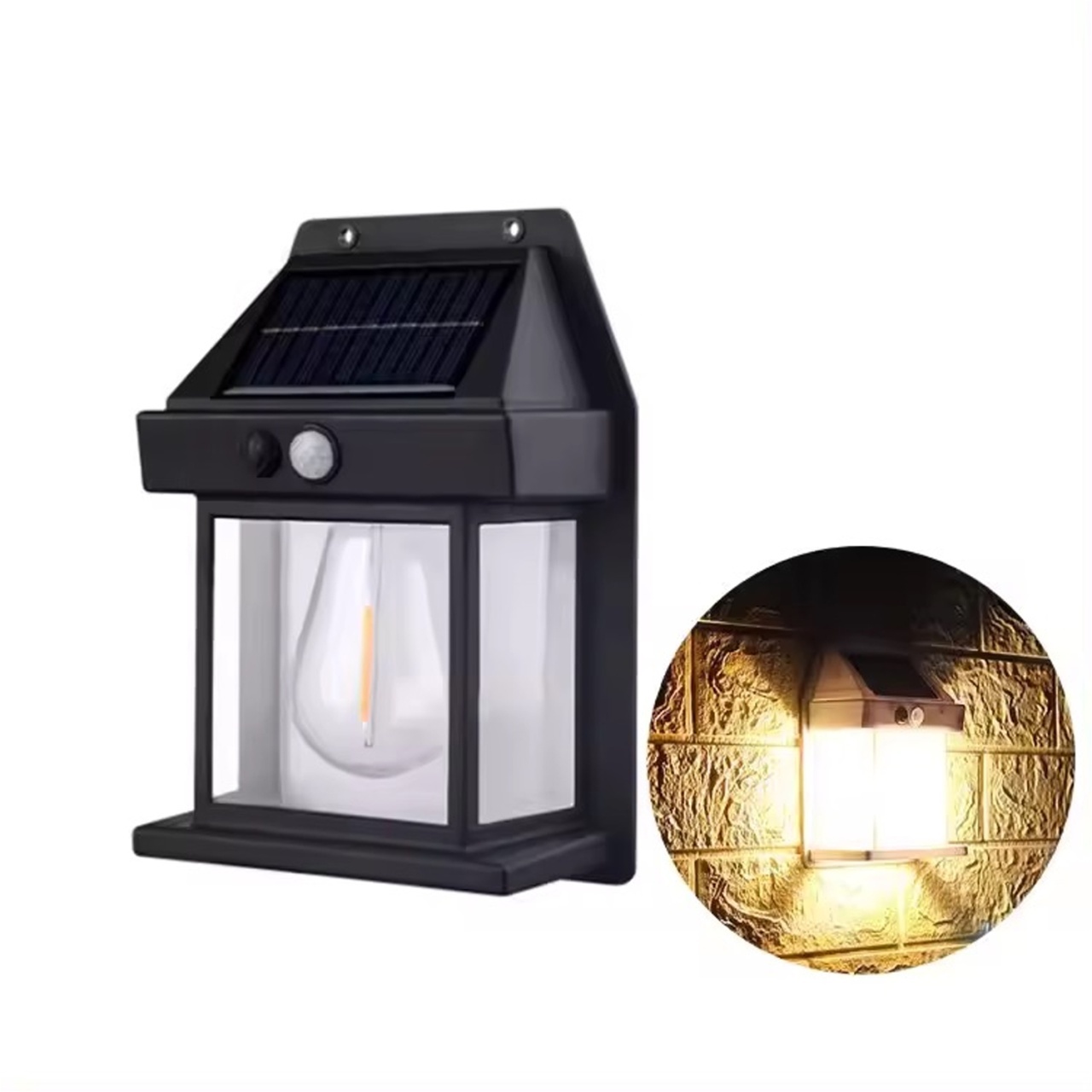 Lampă solară de perete LED pentru exterior, negru, din plastic rezistent la apă