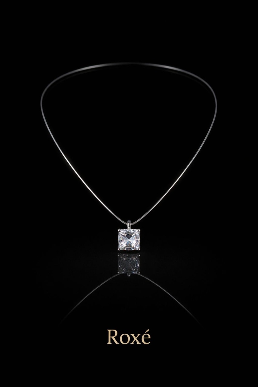 Lantisor invizibil Roxe reglabil 36cm cu pandantiv cristal patrat elegant 2