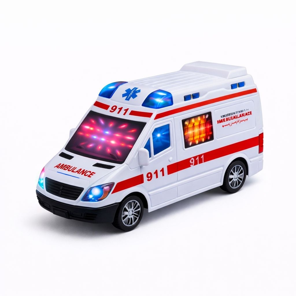 Masina ambulanta cu lumini 3D si sunet, jucarie interactiva, 17.5 cm