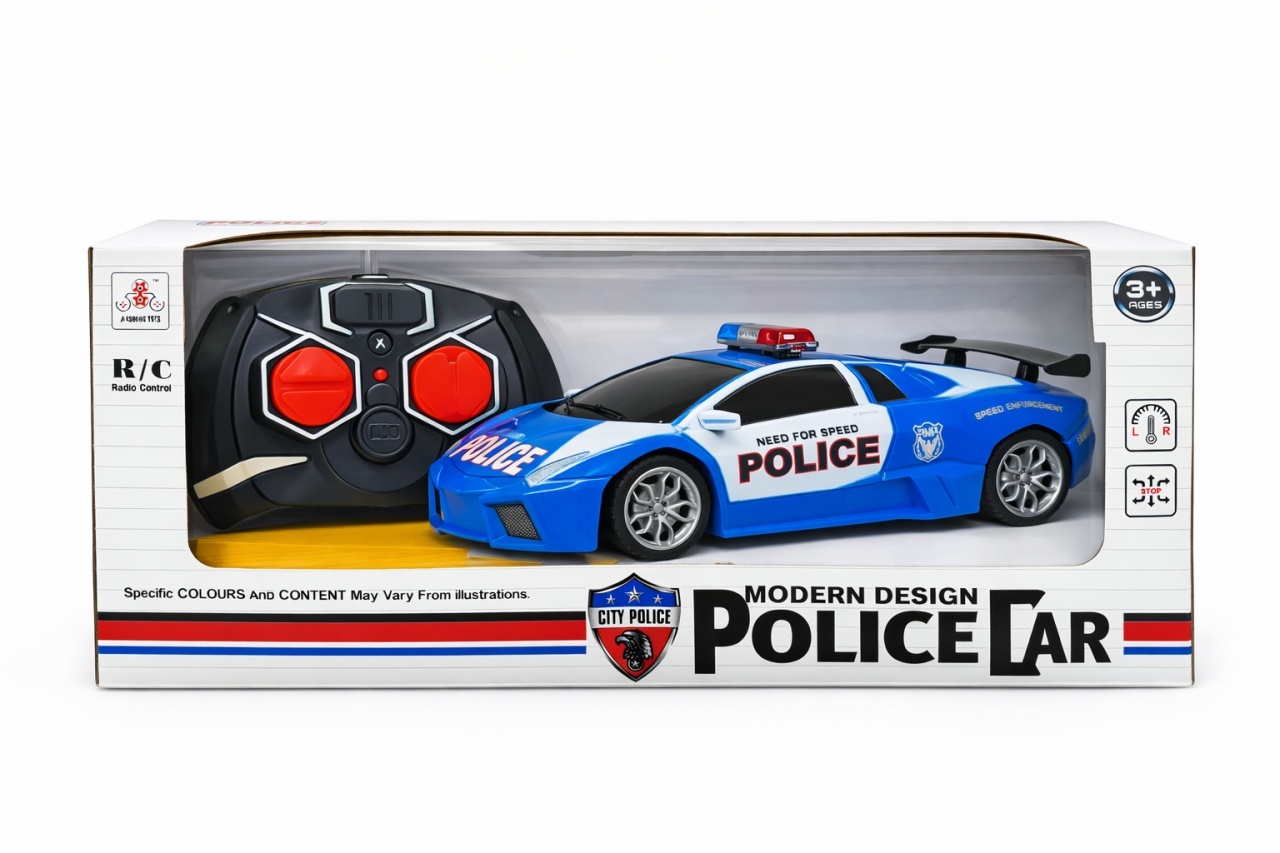 Masina politie RC sport cu telecomanda, lumini, design modern, albastru 27x10 cm 2