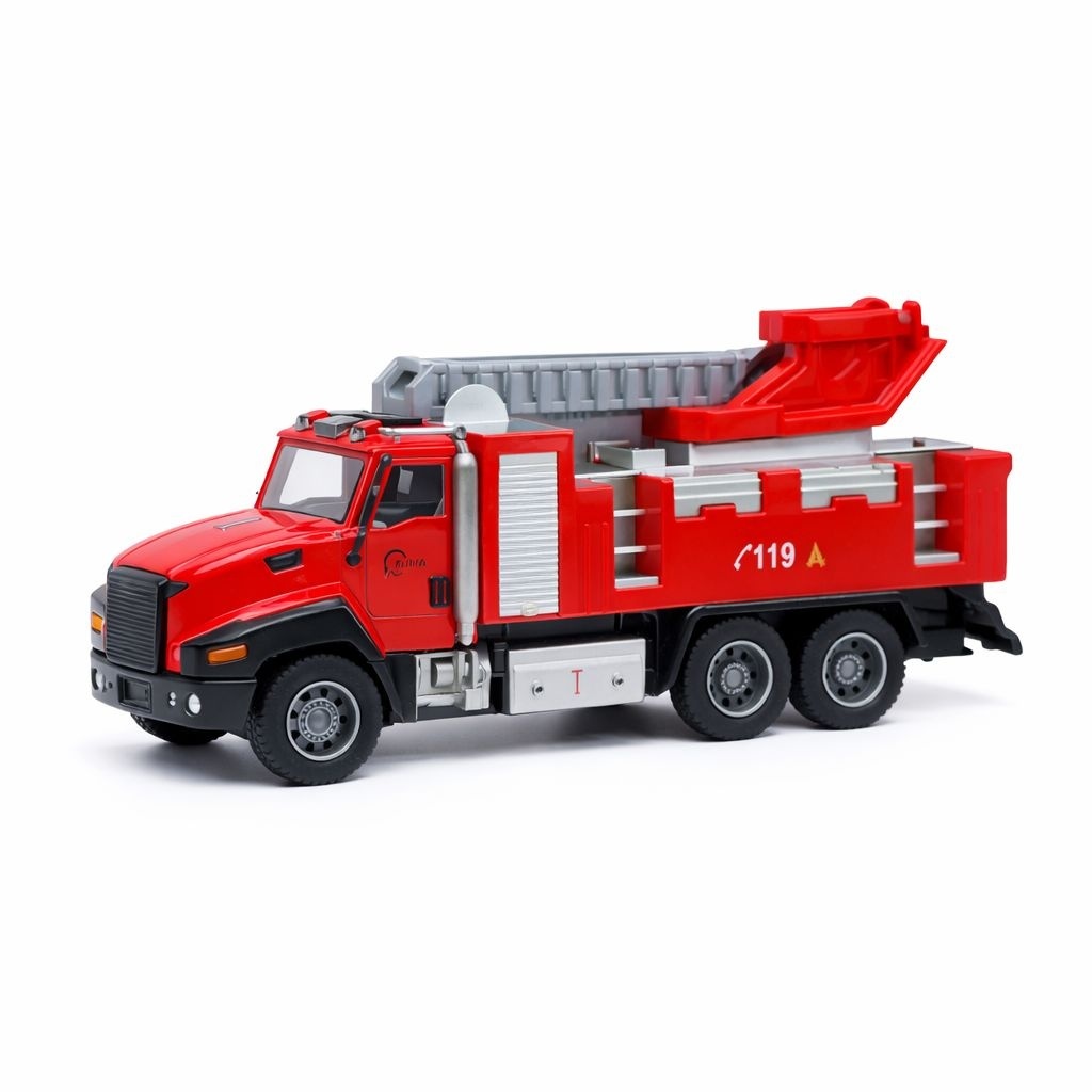 Masinuta pompieri cu scara, die-cast metalica, cu functie pull back, 26.5 cm 2