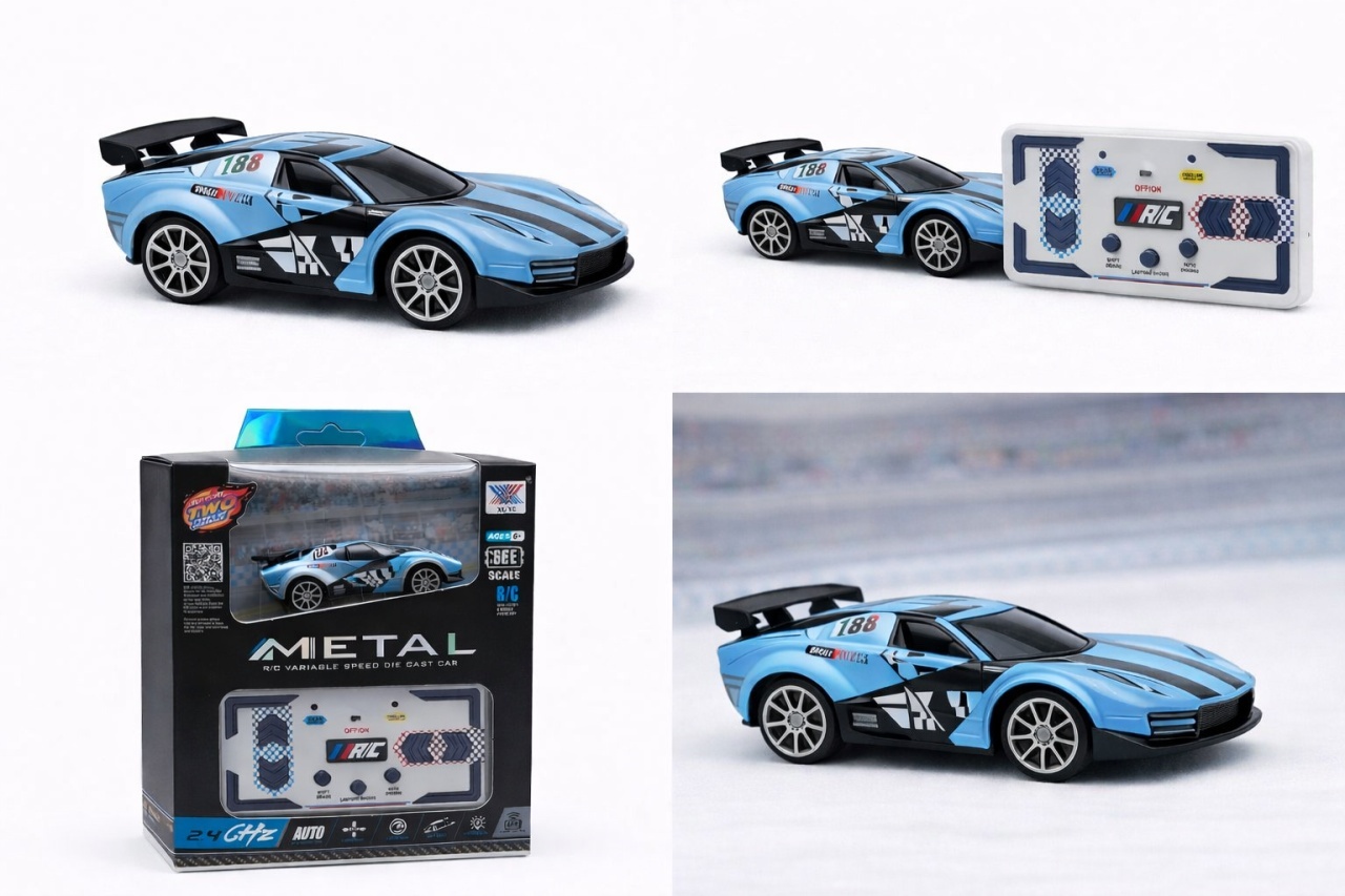 Masinuta RC metalica 1:64 albastra cu control telefon si telecomanda 2.4GHz 2