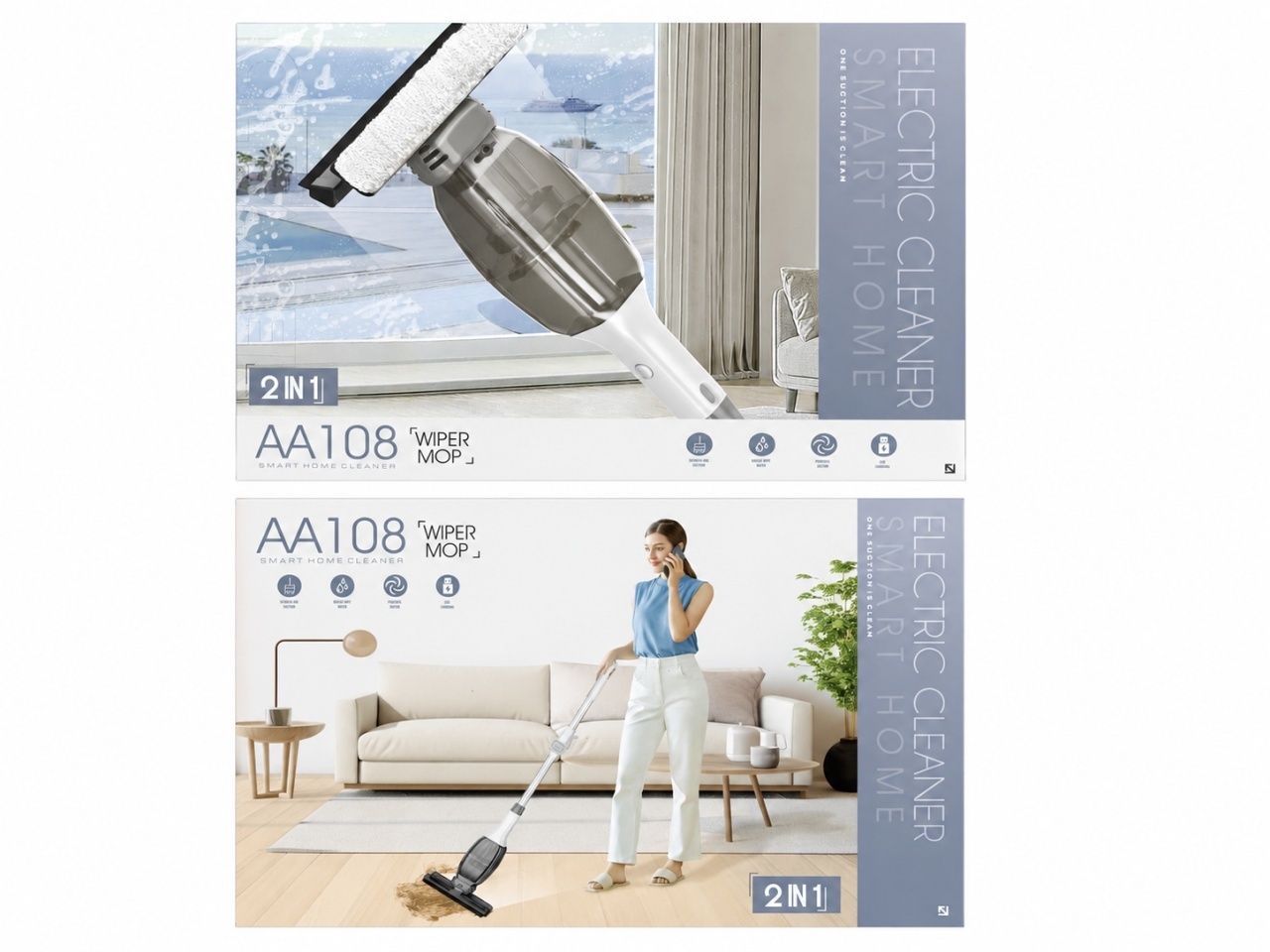 Mop electric 2 in 1 pentru geamuri si pardoseli, reincarcabil USB