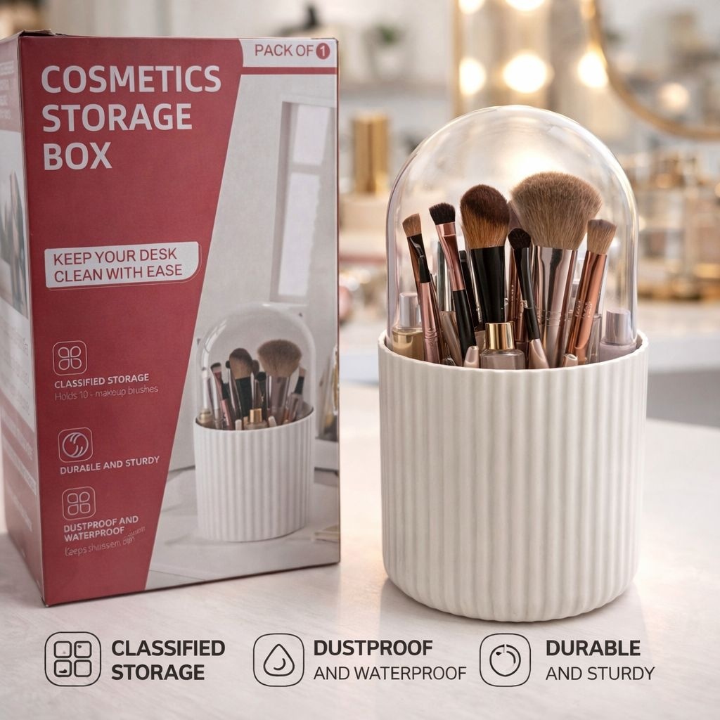 Organizator cosmetic cu capac transparent, cutie depozitare pensule machiaj, crem 2