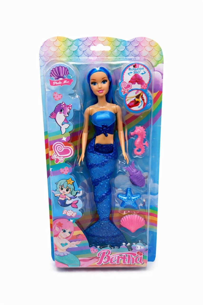 Papusa sirena albastra cu accesorii marine, set jucarie 37 x 16 cm 2