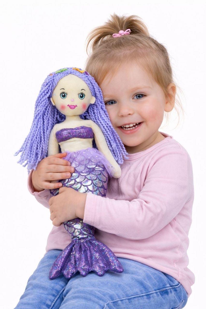 Papusa sirena textila muzicala 42 cm, canta „Bau Bau”, mov, jucarie copii +3 ani 3