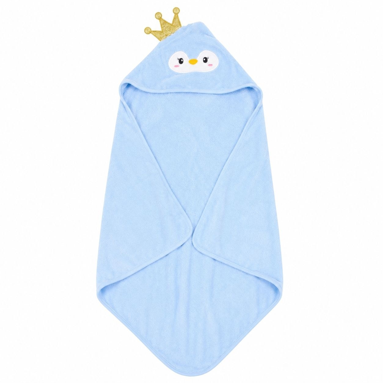 Prosop cu Glugă pentru Copii și Bebeluși Albastru – Model Pinguin, Moale și Absorbant
