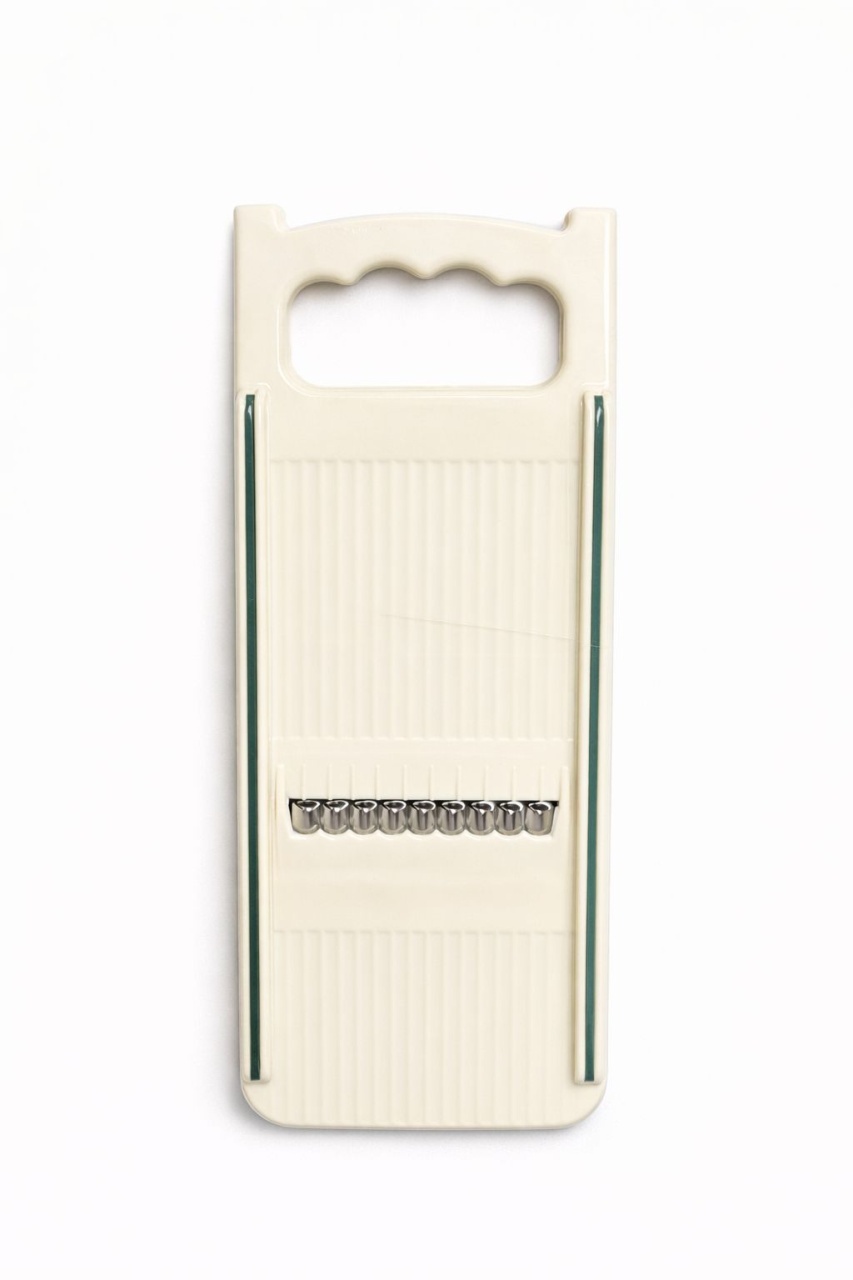 Răzătoare de bucătărie tip mandolină, plastic alb, control ergonomic