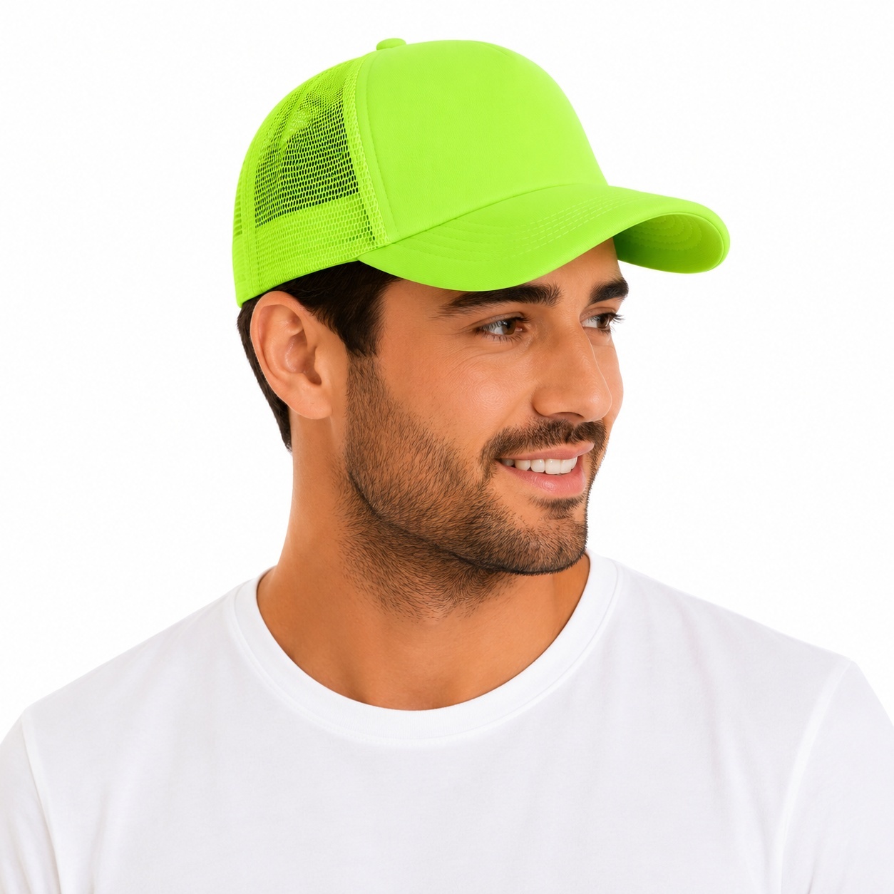 Sapca reglabila unisex cu plasa, verde neon, cozoroc curbat si inchidere ajustabila 3