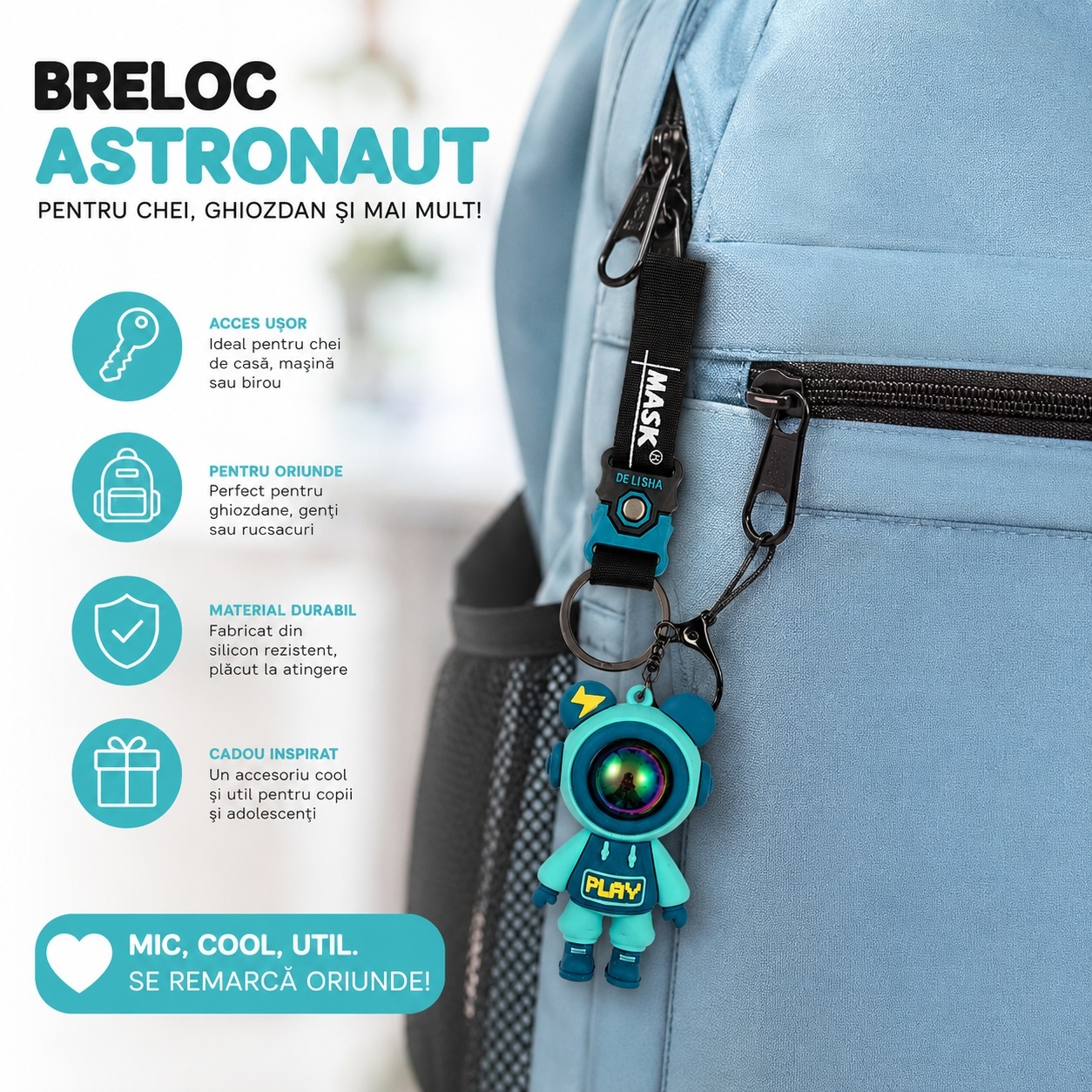 Set 12 Brelocuri Astronaut 7 cm pentru Chei și Ghiozdan – Diverse Culori, Model Space 3