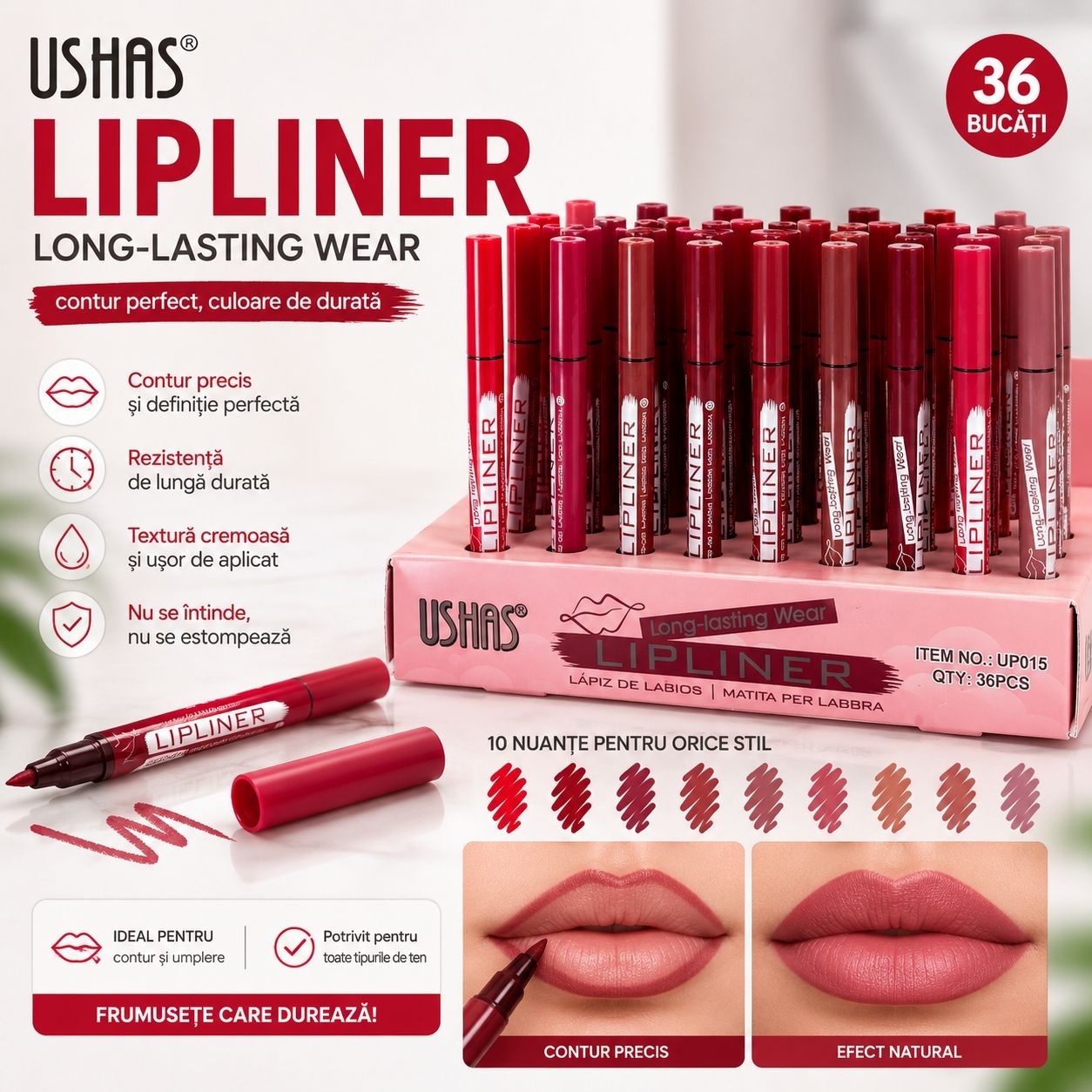 Set 36 Creioane de Buze USHAS Lipliner Long-Lasting Wear – Mix Culori, Rezistență Îndelungată 2