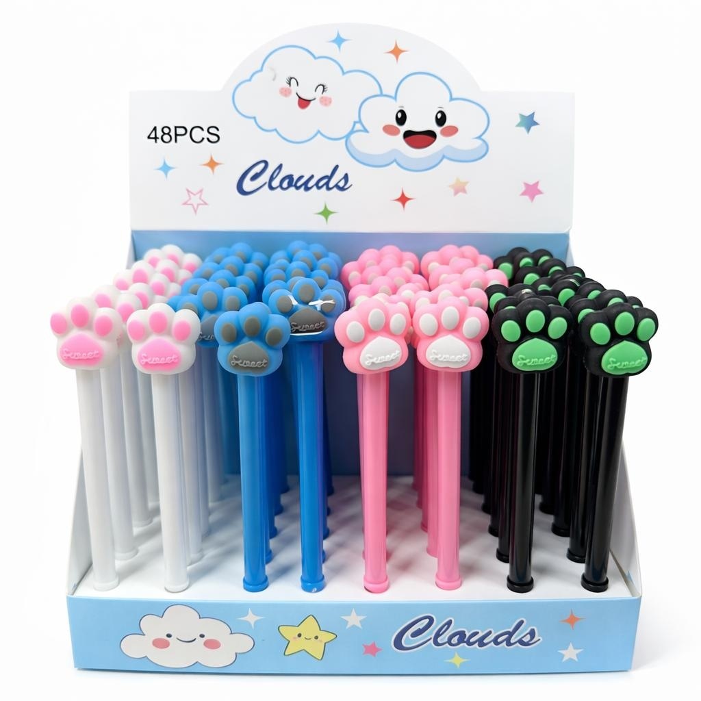 Set 48 pixuri cu gel și capac decorativ lăbuță, design colorat pentru copii 2