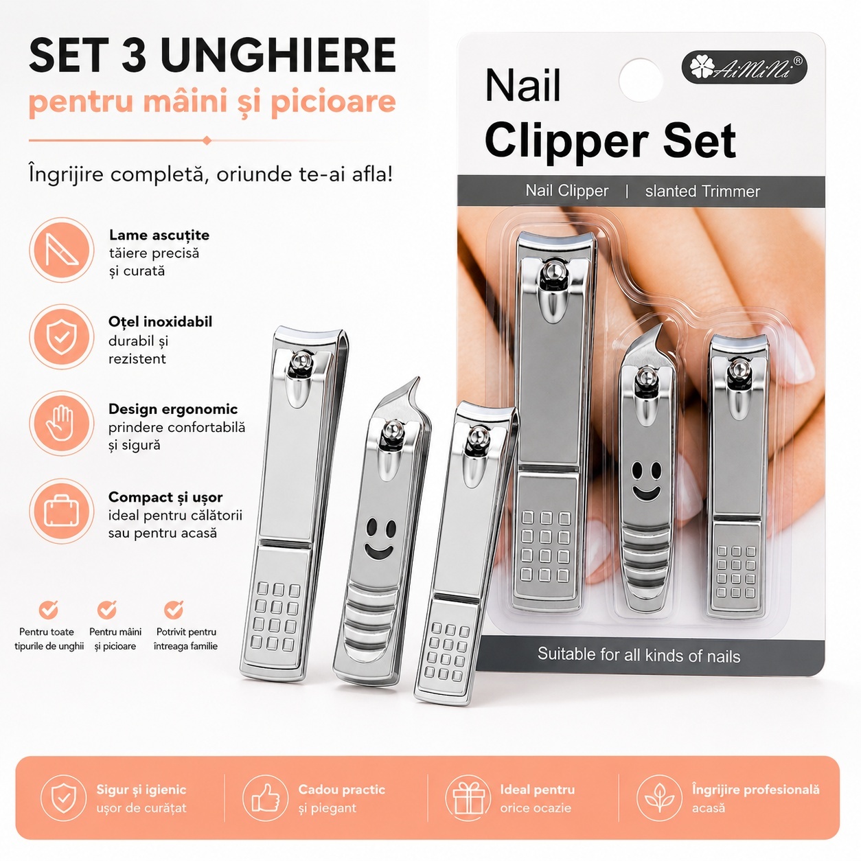 Set de 3 Unghiere Profesionale pentru Mâini și Picioare – Material Inoxidabil 2