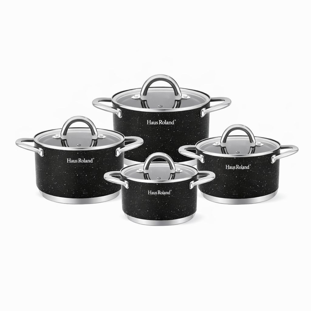 Set de vase de gătit Royalty Line, 4 piese, metal, antiaderent, culoare negru